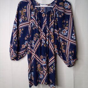 LC Lauren Conrad Shirt Women S Half Sleeve Button Up Floral Blue Pink